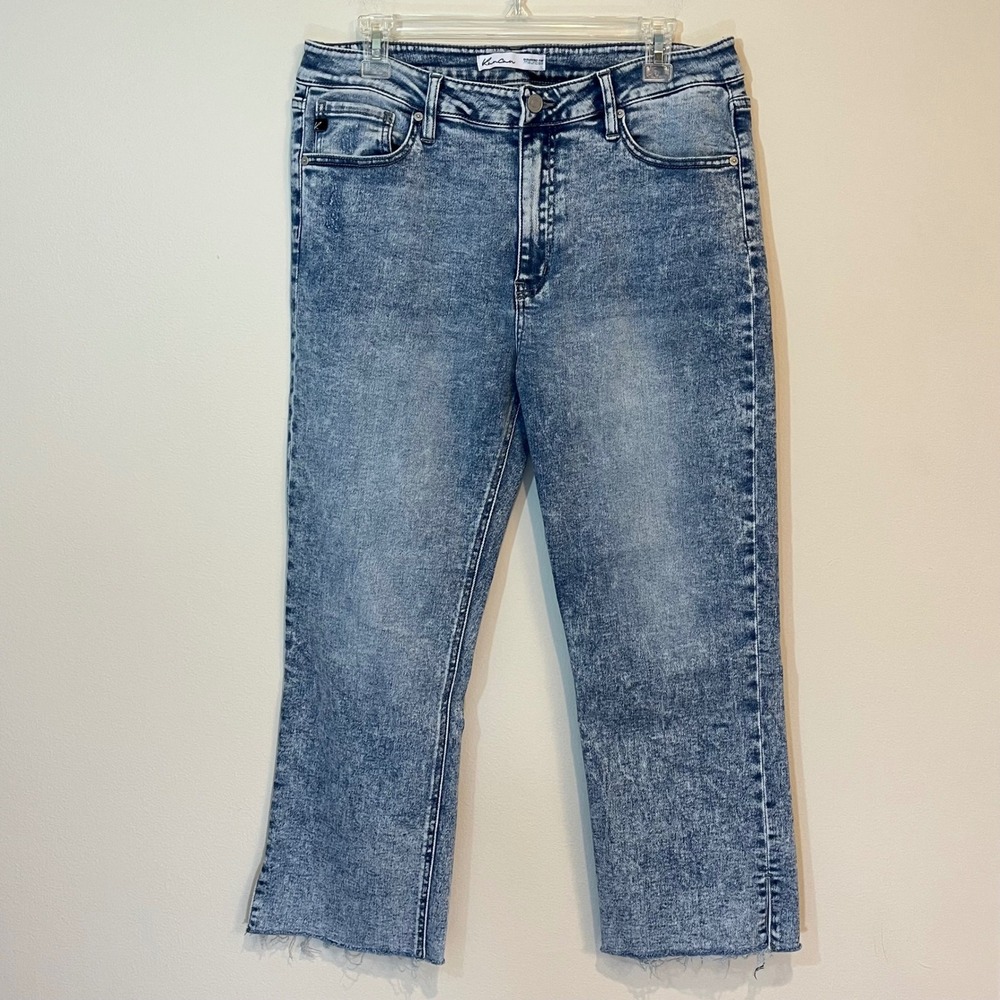 KanCan Jeans Maurices High Rise Straight Cropped Acid‎ Wash Raw Hem Stretch 31